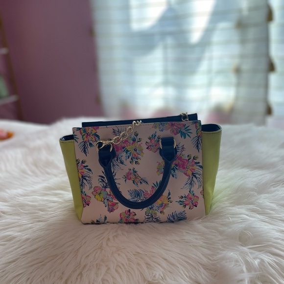 Betsey Johnson Blue, White, Yellow & Pink Tropical Purse w/ Removable Straps - Picture 7 of 16